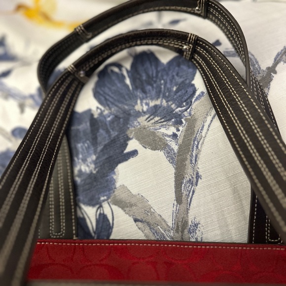 Coach Red Signature Hampton Satchel Handbag Red Leather Trim STYLE F13975. - Picture 15 of 16